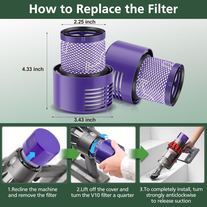 isinlive 2 Pack V10 Filters Replacement for Dyson Cyclone Series, Cyclone V10 Absolute, Cyclone V10 Animal, Cyclone V10 Motorhead, Cyclone V10 Total Clean, SV12, Replaces Part # 969082-01 - Image 4